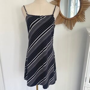 Vintage Y2K Express Black White Stripe Cami Mini Dress 3/4 Small 90s Grunge
